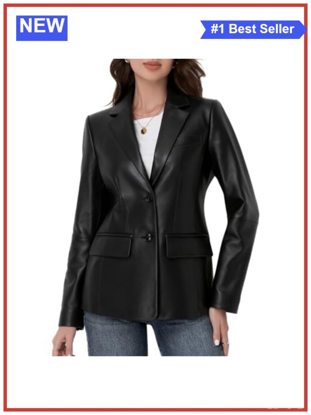Lambskin Leather Blazer Women Button Front Casual Jacket Notch Lapel